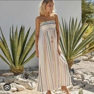 Pilyq Stephanie Strapless Maxi Dress Cover Up Muti Color Striped Womens XS/S.  O